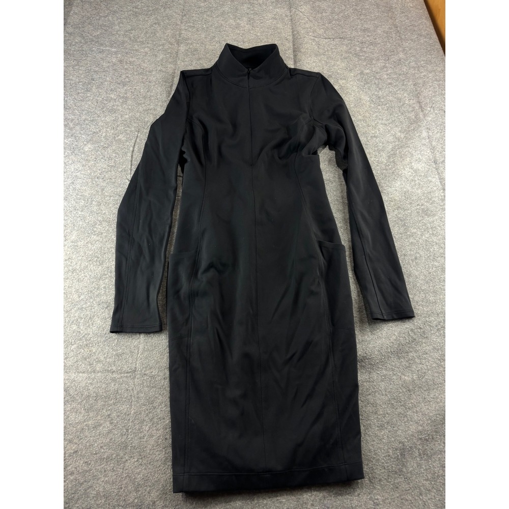 Athleta Delancey Dress Black Long Sleeve Mock Neck Zip Sheath Pockets Womens S
